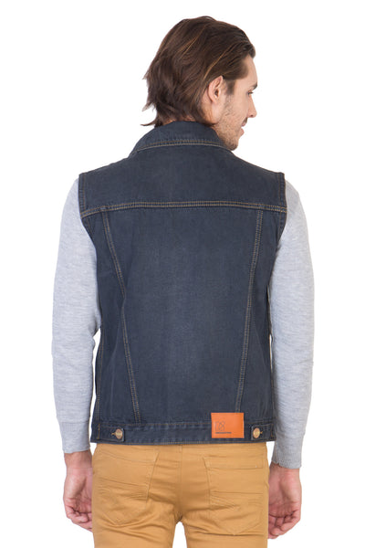 Sleeveless Blue Men's Denim Jacket with Brass Button