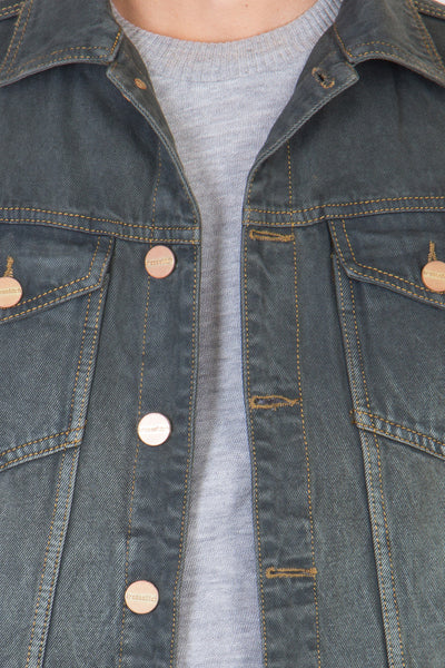 Sleeveless  Grey Men's Denim Jacket with Brass Button