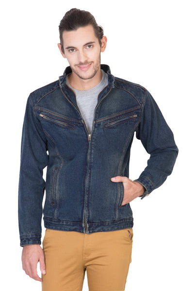 Full Sleeve Tinted Blue Men's Denim Jacket with Zipper