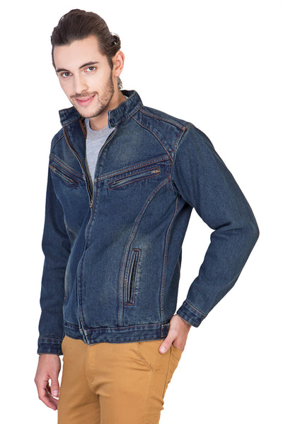 Full Sleeve Tinted Blue Men's Denim Jacket with Zipper