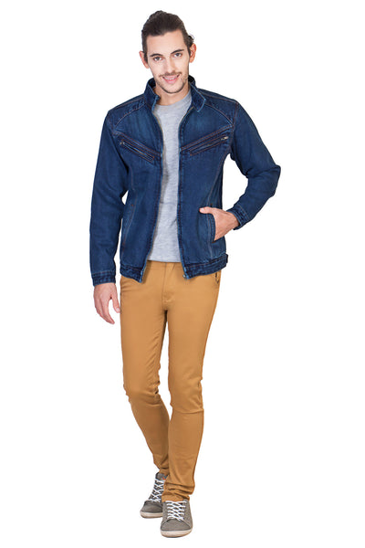 Full Sleeve Blue Men's Denim Jacketwith Zipper