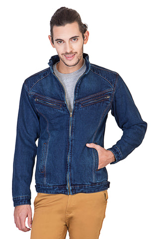 Full Sleeve Blue Men's Denim Jacketwith Zipper