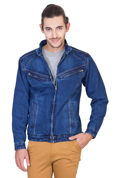 Full Sleeve Light Blue Men's Denim Jacket with Zipper