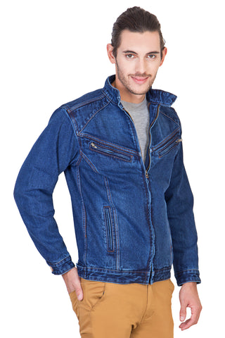 Full Sleeve Light Blue Men's Denim Jacket with Zipper