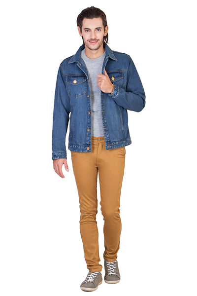 Full Sleeve Blue Men's Denim Jacket with Brass Buttons