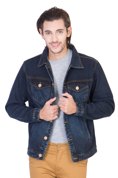 Full Sleeve Dark Blue Men's Denim Jacket with Brass Buttons