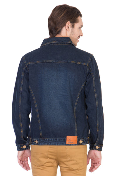 Full Sleeve Dark Blue Men's Denim Jacket with Brass Buttons