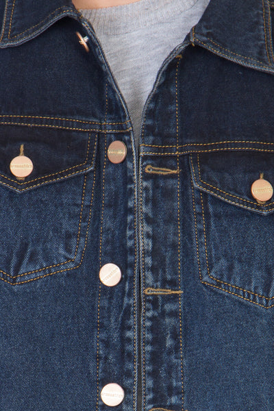 Full Sleeve Dark Blue Men's Denim Jacket with Brass Buttons