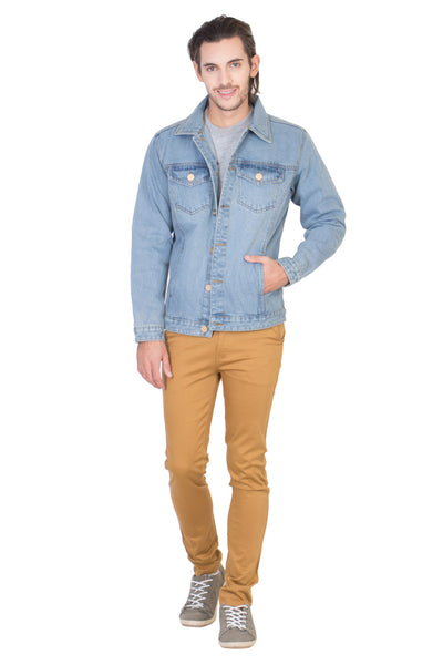 Full Sleeve Light Blue Men's Denim Jacket with Brass Buttons