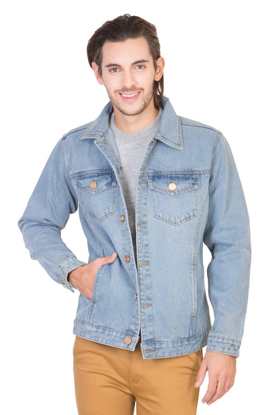 Full Sleeve Light Blue Men's Denim Jacket with Brass Buttons