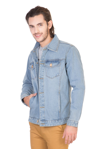 Full Sleeve Light Blue Men's Denim Jacket with Brass Buttons