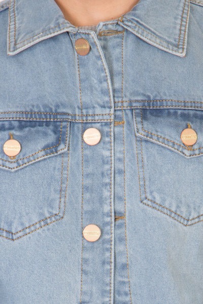 Full Sleeve Light Blue Men's Denim Jacket with Brass Buttons