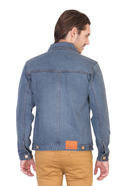 Full Sleeve Tinted Light Grey Men's Denim Jacket with Brass Buttons