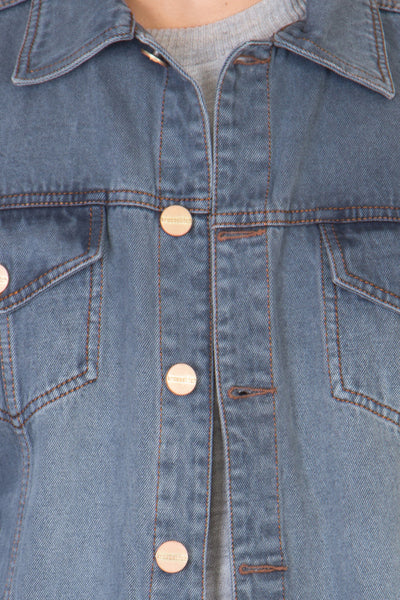 Full Sleeve Tinted Light Grey Men's Denim Jacket with Brass Buttons