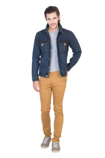 Full Sleeve Dark Blue Men's Denim Jacket with Brass Buttons