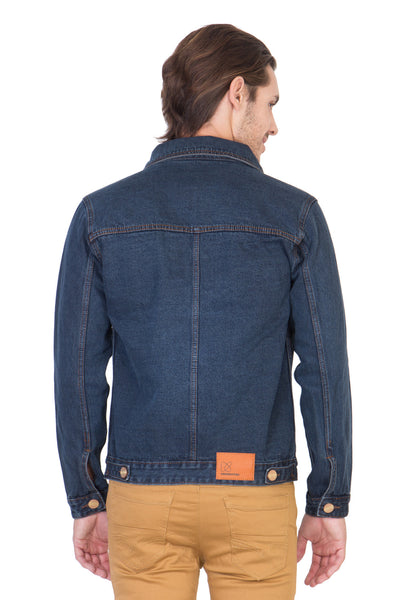 Full Sleeve Dark Blue Men's Denim Jacket with Brass Buttons