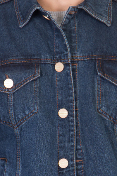 Full Sleeve Dark Blue Men's Denim Jacket with Brass Buttons