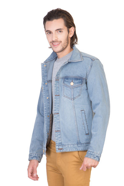 Full Sleeve Light Blue Men's Denim Jacket with Brass Buttons