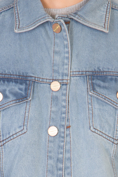 Full Sleeve Light Blue Men's Denim Jacket with Brass Buttons