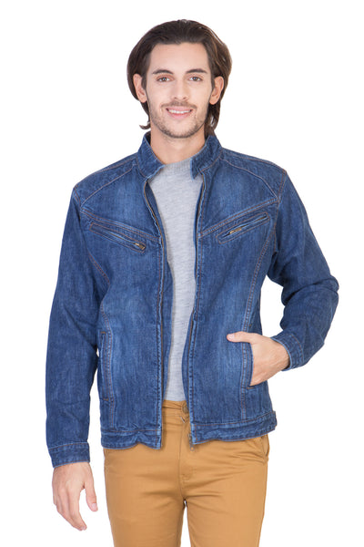 Full Sleeve Light Blue Men's Denim Jacket with Zipper