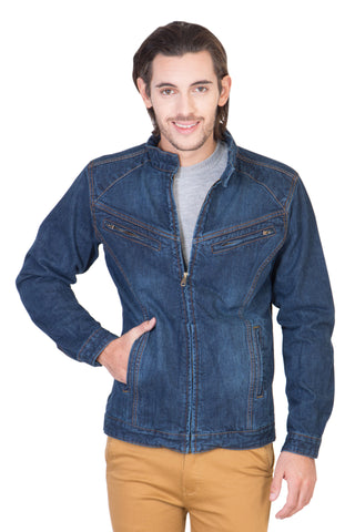 Full Sleeve Blue Men's Denim Jacket with Zipper