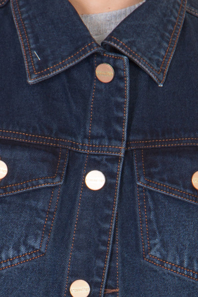 Sleeveless Dark Blue Men's Denim Jacket with Brass Button