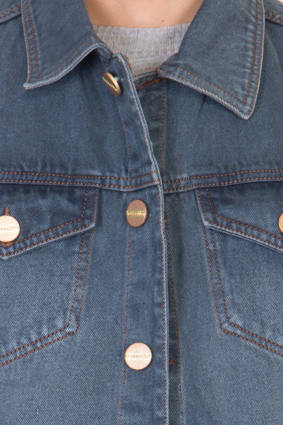 Sleeveless Tinted Blue Men's Denim Jacket with Brass Button