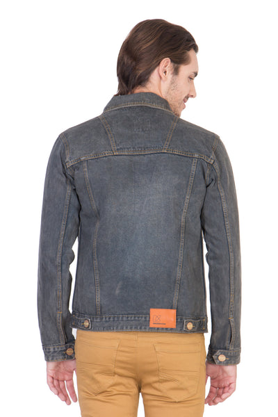 Full Sleeve Tinted Grey Men's Denim Jacket with Brass Button