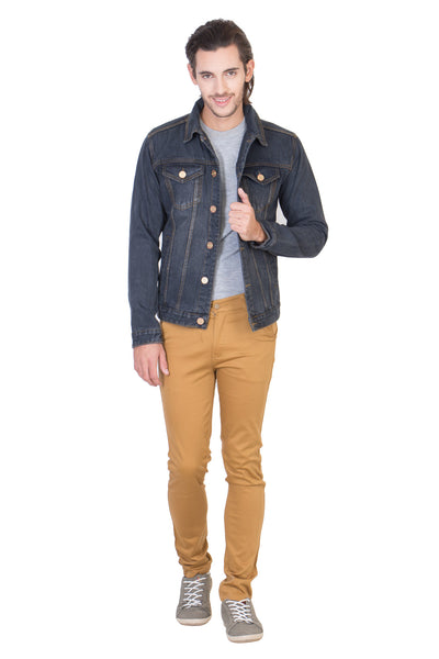 Full Sleeve Tinted Blue Men's Denim Jacket with Brass Button