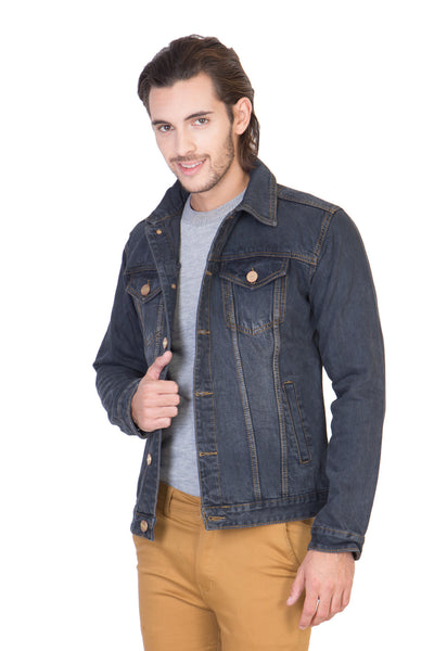 Full Sleeve Tinted Blue Men's Denim Jacket with Brass Button