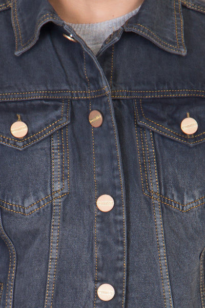 Full Sleeve Tinted Blue Men's Denim Jacket with Brass Button