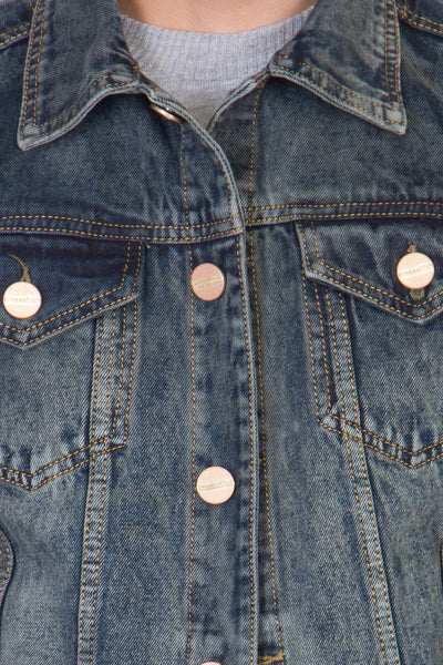 Full Sleeve Faded Blue Men's Denim Jacket with Brass Button